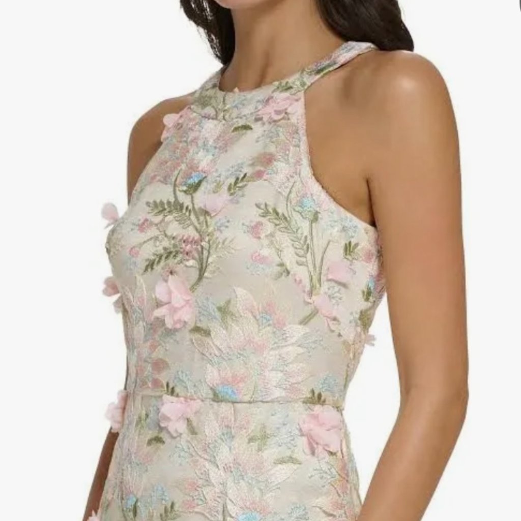 Eliza J Floral Embroidered Dress - Pink And Green